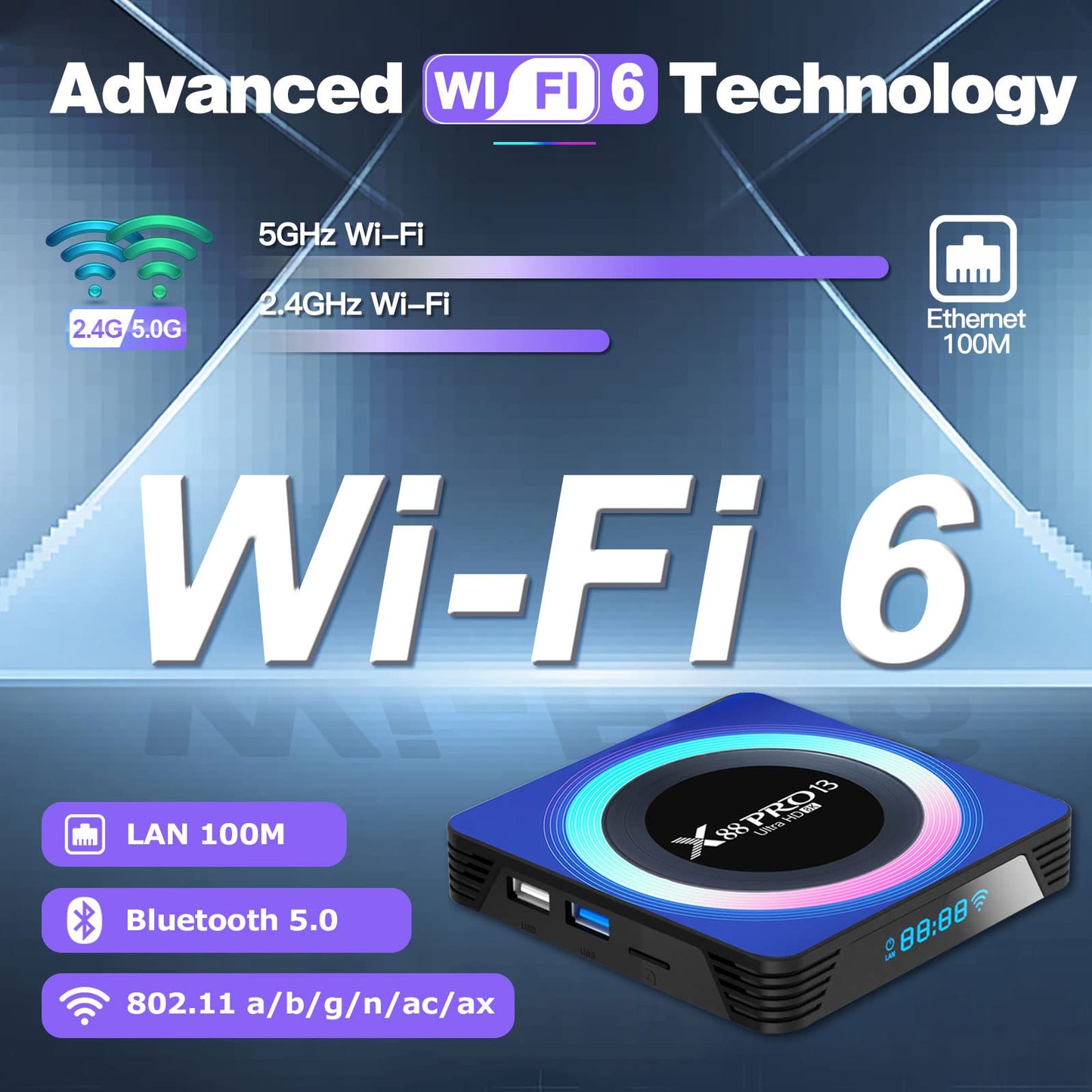 TV Box 13.0, 4GB+32GB, 6K/8K, Wi-Fi 6, X88PRO 13 (2025)
