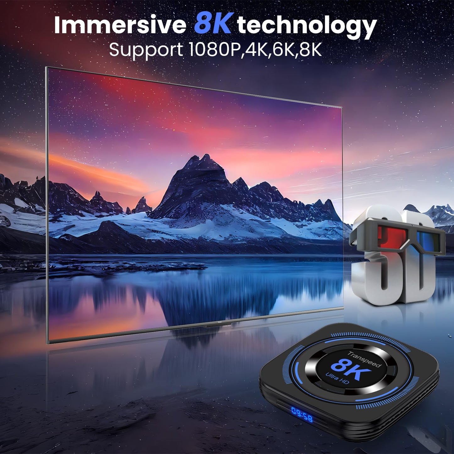 TV Box 12.0 4GB 64GB - 8K HDR10 BT5.0 USB 3D Ethernet with Mini Backlit Keyboard