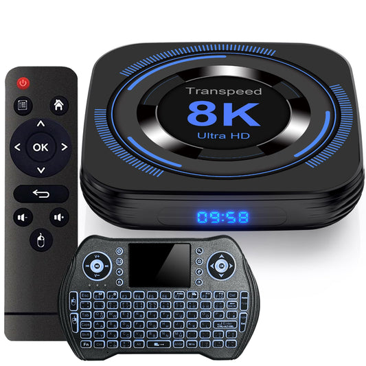 TV Box 12.0 4GB 64GB - 8K HDR10 BT5.0 USB 3D Ethernet with Mini Backlit Keyboard